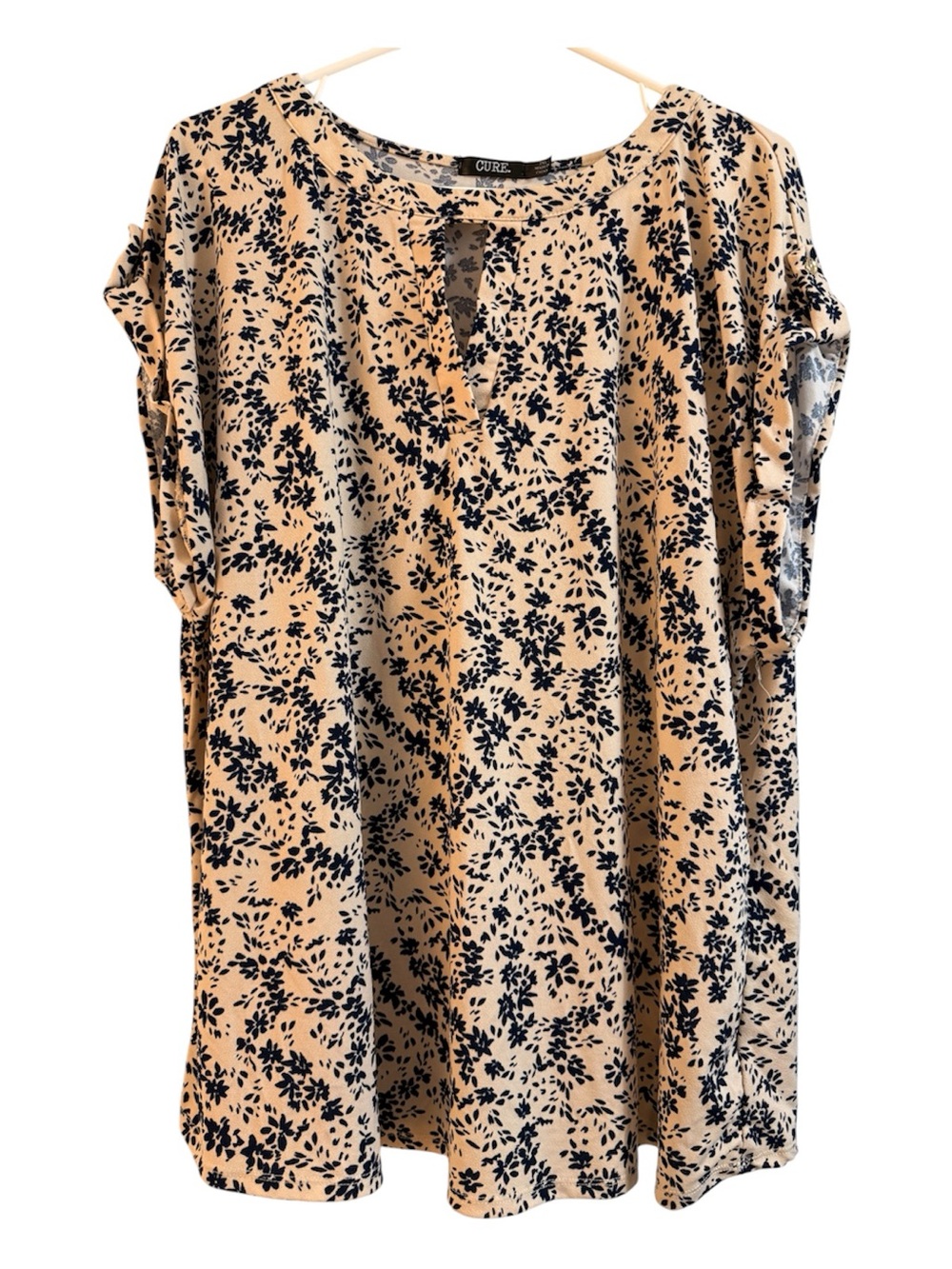 Beige Floral Short-Sleeve Top